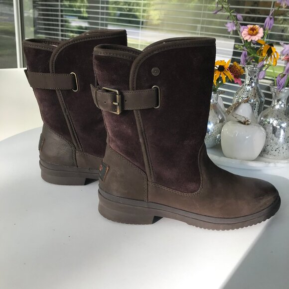 Ugg Women Oren Buckle Dressy Casual Boots Brown Suede and Leather 6 - Picture 1 of 10